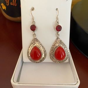 Sterling silver carnelian and garnet earrings
